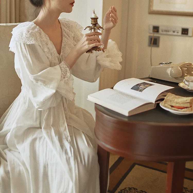 Lounge Women's Sleep Women 100% Cotton Spring Autumn Elegant Long Sleeve 2 Pieces Nightgown Palace Court Style Retro Nightdress Morning Gown Robe - view 3