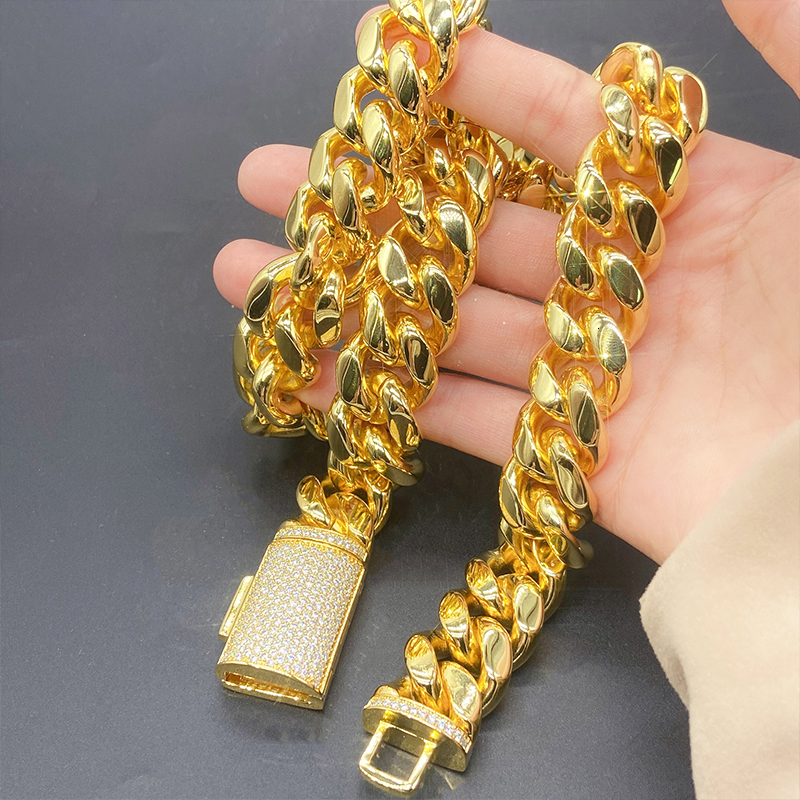 Unisex Moissanite Cuban Chain For Women Stainless Steel Gold Man Classic Moissanite Bracelet Cuban Chain Hip hop 8/10/12/14/18mm - view 4