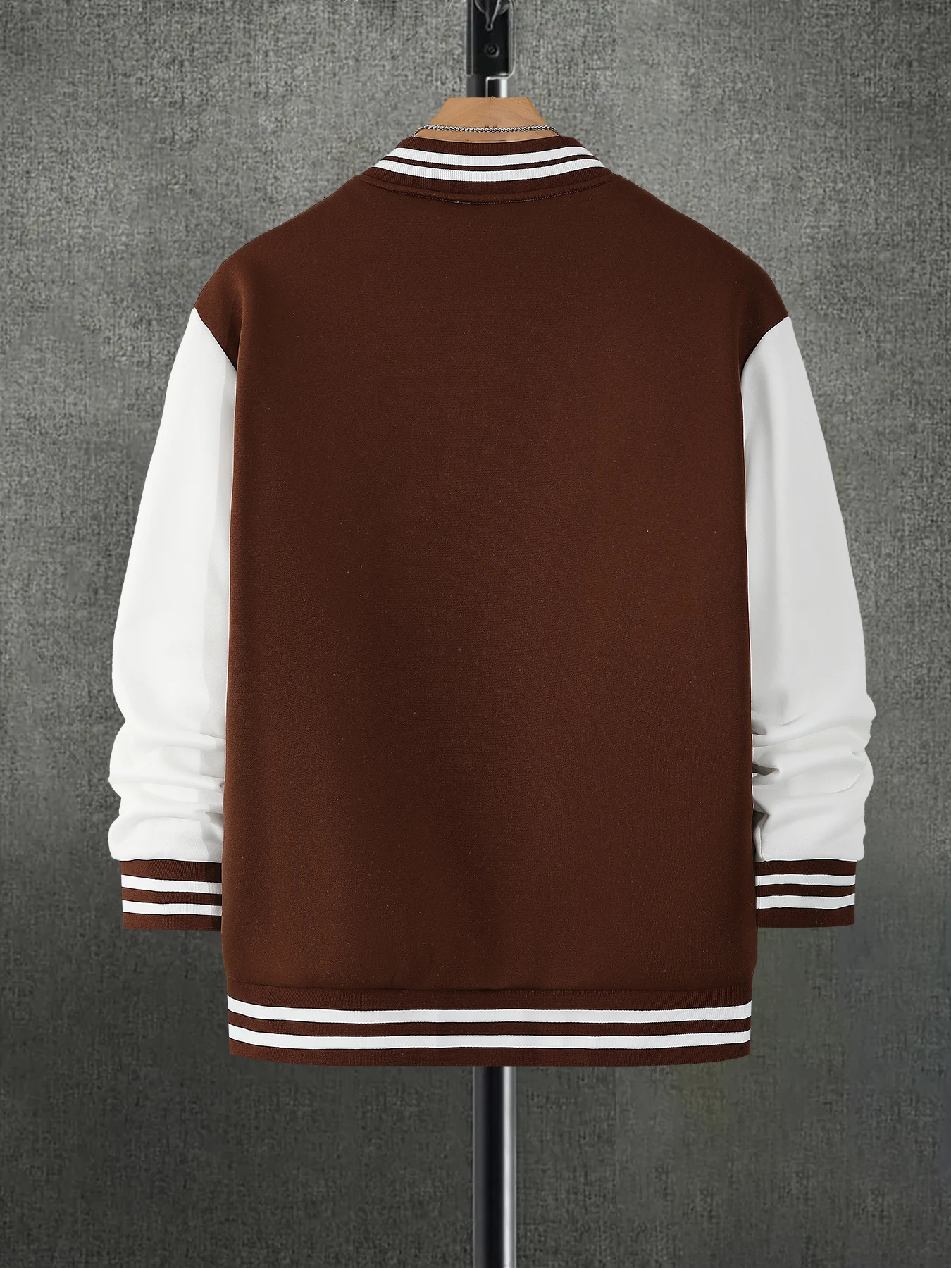 Men's Coffee White Colorblock Baseball Jacket Spring Fall Streetwear Loose Varsity Coat 260922 - view 4
