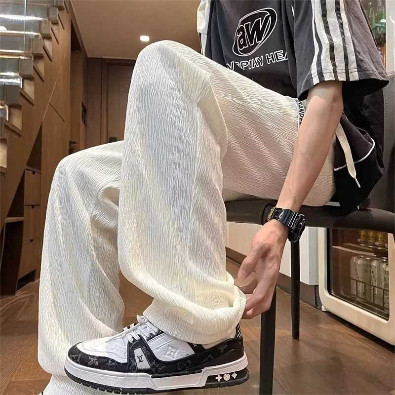 Men's Jeans 2026 New Men's Texture Draped Ice Silk Pants Casual Straight-Leg Drawstring Baggy Sweatpants Y2K Vintage Streetwear Trousers H26 - view 6