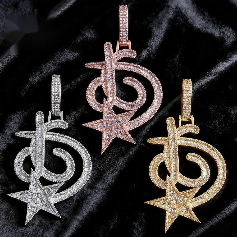 Hip-hop Five-pointed Star Pendant Gold Plated Inlaid with Gold Moissanite Link Chain Jewelry Creative Boutique for Men Women - view 7