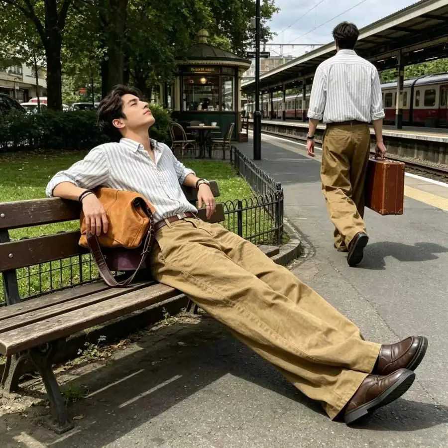 Men's Jeans Men's Wide Leg Pants Casual Loose Fit Chino Trousers Vintage Streetwear Baggy Trousers for Daily Wear H260924 - view 4