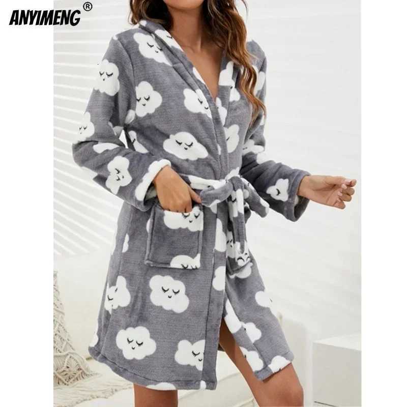 Sleep Lounge Women's Winter Women Robes Warm Flannel Lingeries Casual Hoodies Robe for Woman Thermal Bathrobe Leisure Long Sleeves Soft Nightwear - view 5