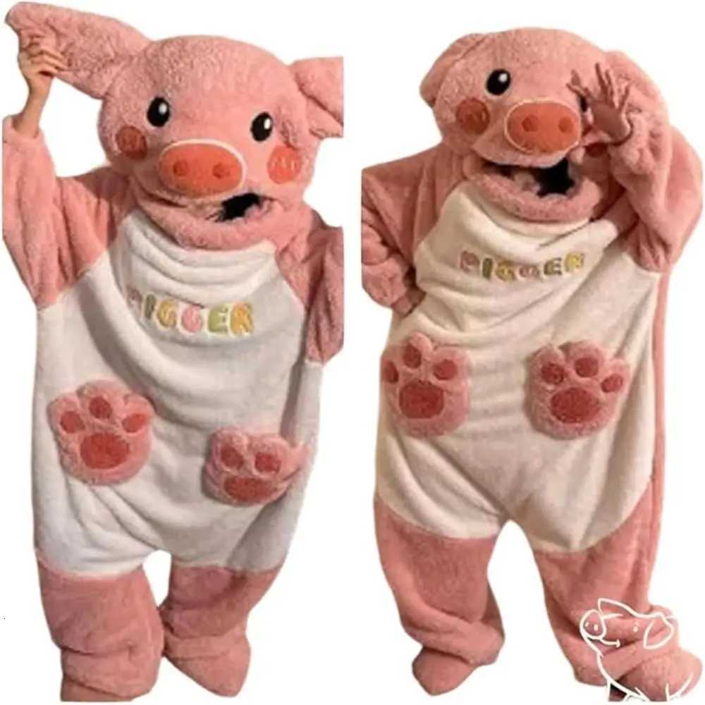Lounge Women's Sleep Coral Fleece Pig Onesie Pajamas Piggy Pocket Detail Oversized Fit Adult Wearable Blanket 3D Ears Design Warm Lounger RobeC26 - view 6