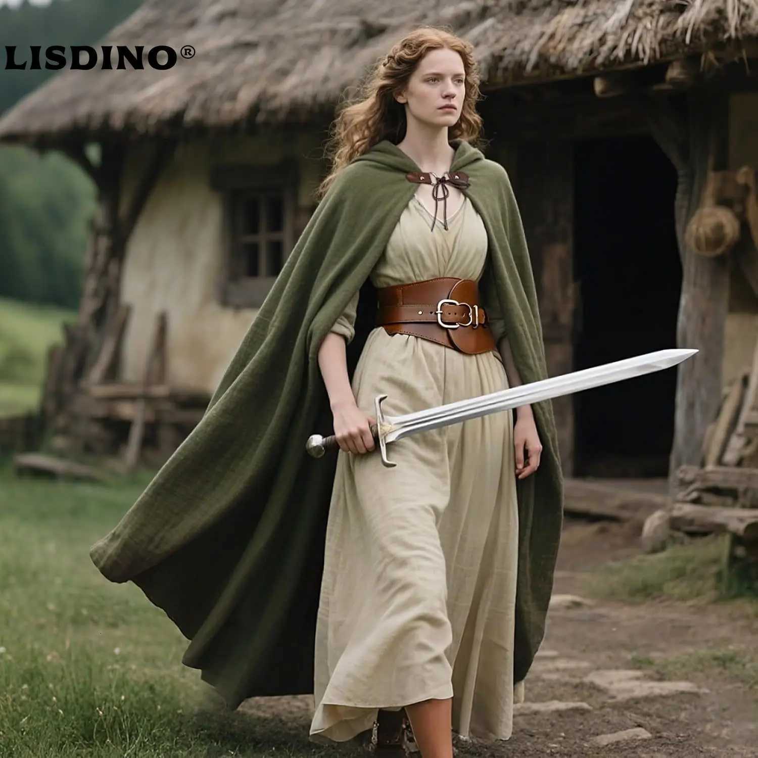 Sleep Lounge Women's LisdinoL'VOW Medieval Hooded Cloak Linen Renaissance Cape With Hood - Halloween Hobbit Cosplay Witch Wizard LARPC260924 - view 6