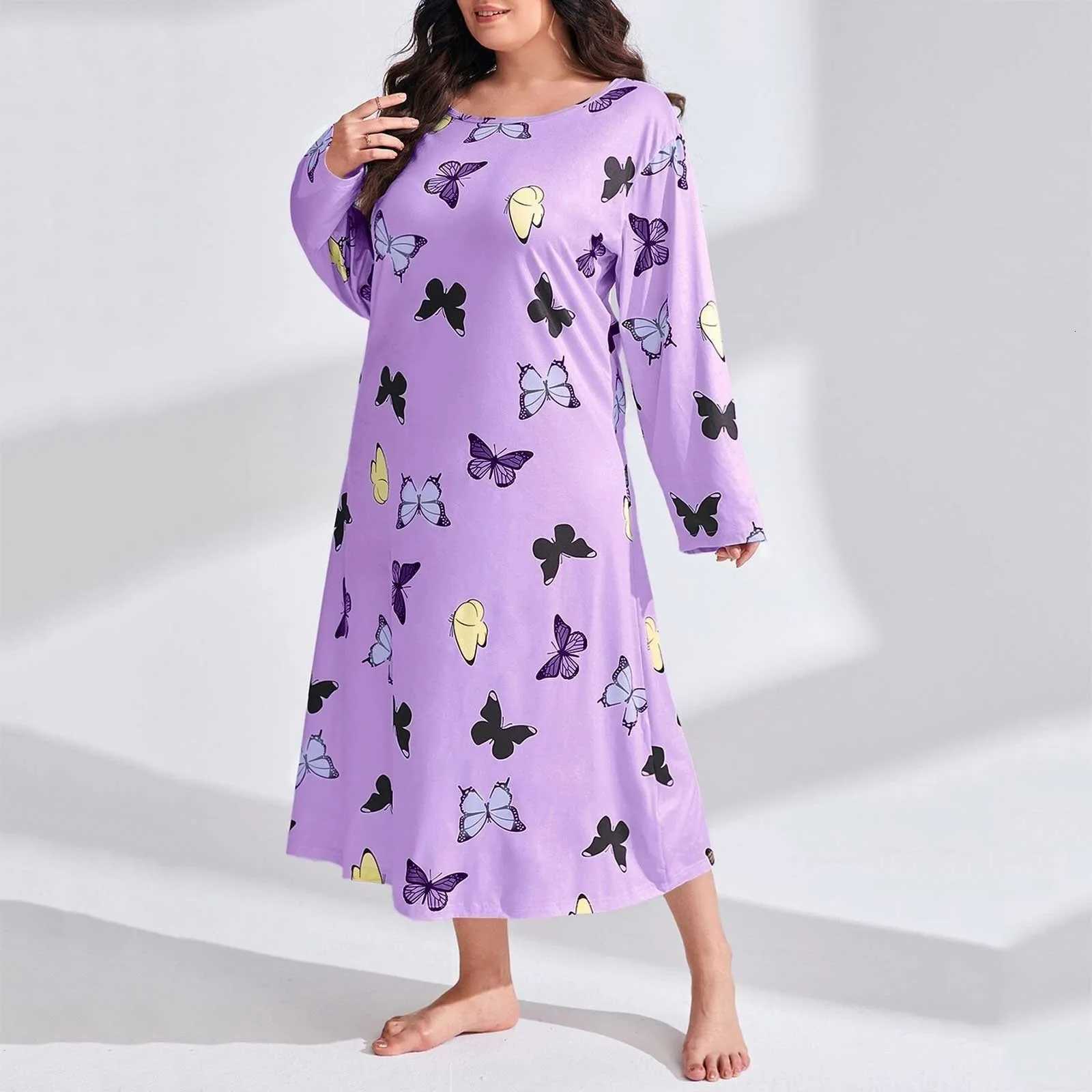 Lounge Women's Sleep Knitted Cotton Women Plus Size Lingere Nightgown Loose Nightdress Long Sleeve Night Gown Cute Cartoon Home Dress Sexy Sleepw - view 3