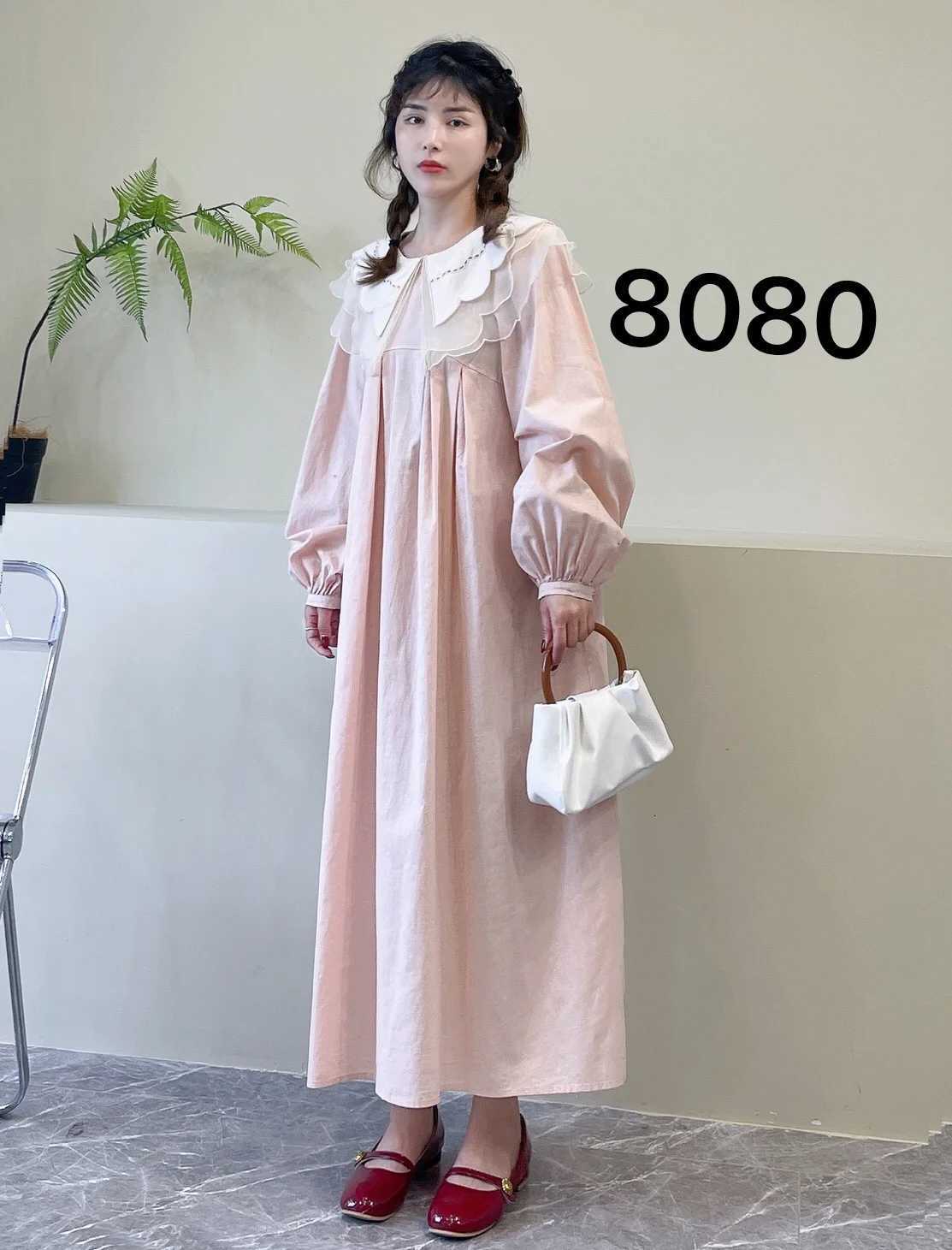 Lounge Women's Sleep Japanese Sweet Mori Girl Peter Pan Collar Patchwork Long Dress Women Spring Autumn Solid Color Long Sleeve Casual Loose Dres - view 4