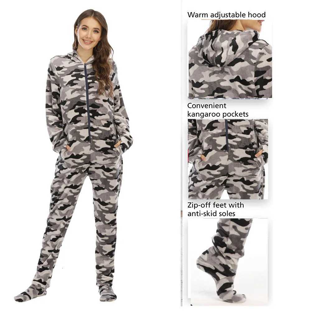 Lounge Women's Sleep Women Fleece Printed Footed Hooded Onesie Abdl One Piece Sleeper Jumpsuit Adult PajamasC260924 - view 5