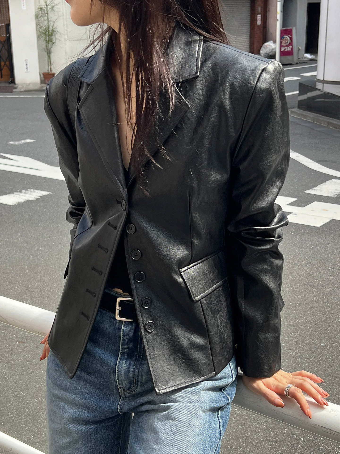 Elegant Black PU Leather Jacket Women's Loose Style Autumn New Fashion Suit Top High Quality Synthetic Fabric Regular Length