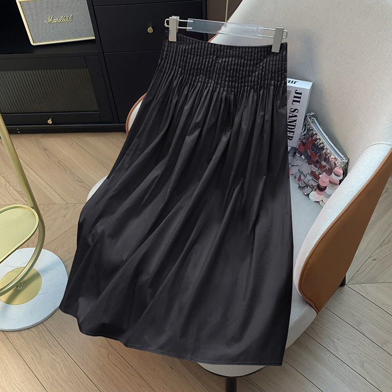 High A-Line Women's New Design Pink Pleated Slimming Midi Skirt Elastic Waist Commute Skin-Friendly Breathable - view 4