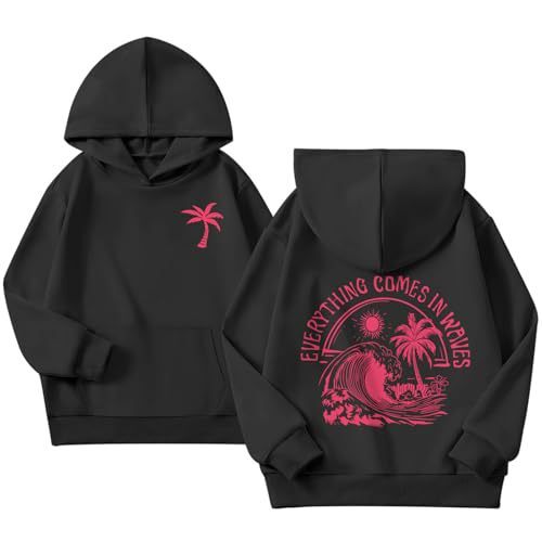 hot selling POD custom California-style wave-print hoodie with palm tree design, loose-fitting street casual pullover - view 4