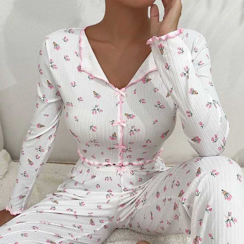 Women's Sleep Lounge European and American Hot-selling Loungewear Printed Trousers Long Sleeves Can Be Worn Outside Women's Pajamas Two-piec - view 3