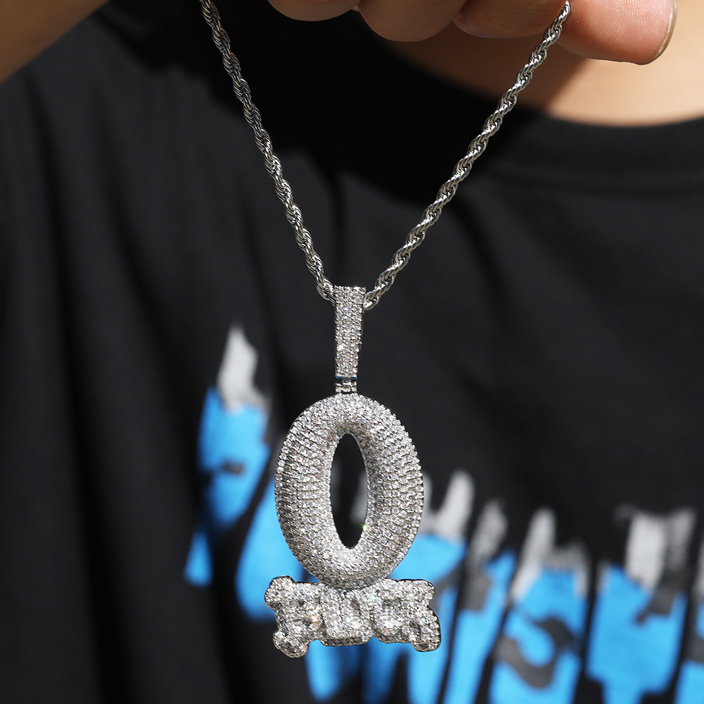 Hip Hop Drill Style Iced Out O Block Letter Pendant Necklace Gold Silver Plated Moissanite Rapper Jewelry for Men Women - view 5