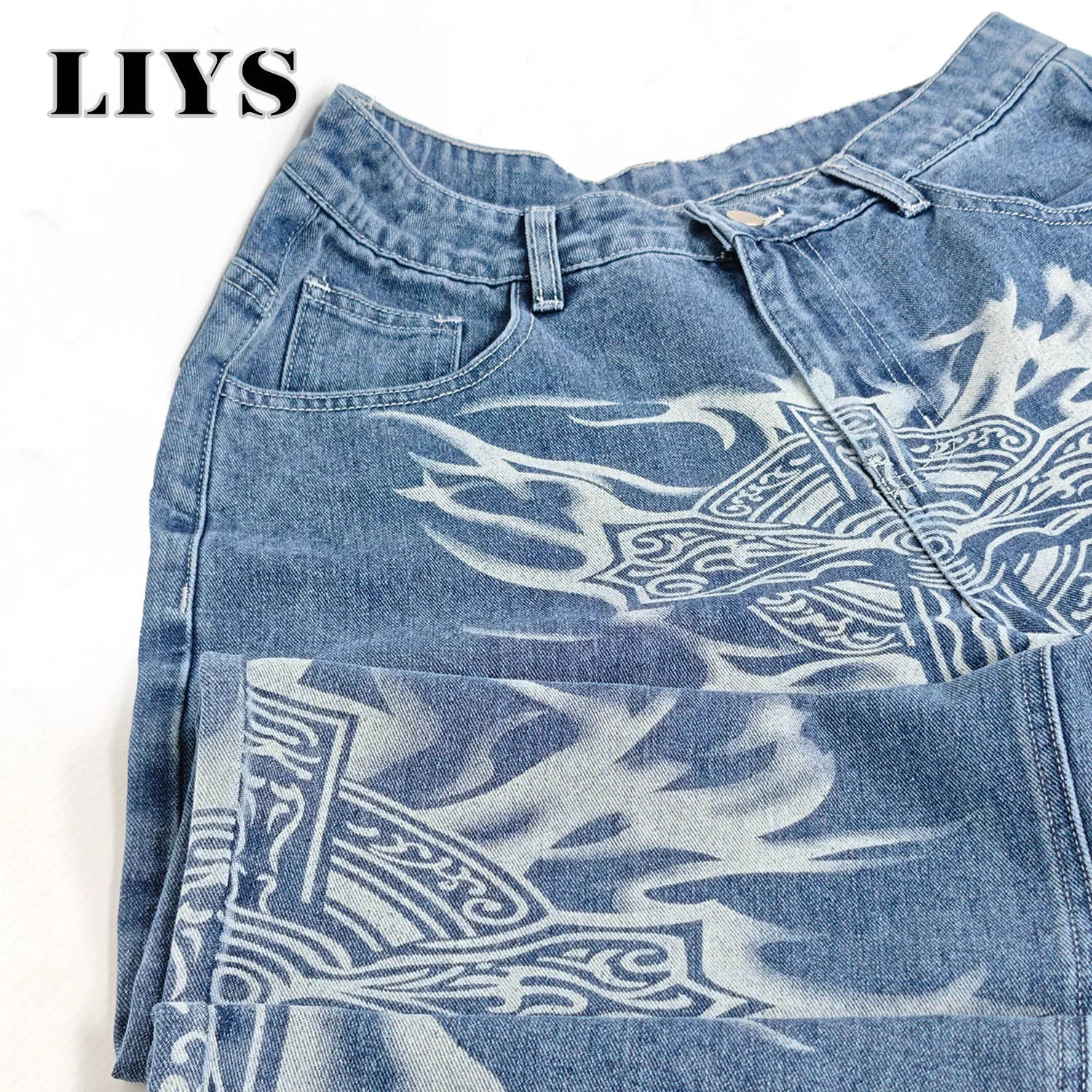 LIYS Men's Y2K Gothic Graffiti Print Baggy Ultra Wide Leg Jeans Hip Hop Streetwear Loose Casual Skater Denim Pants Unisex 260923 - view 7