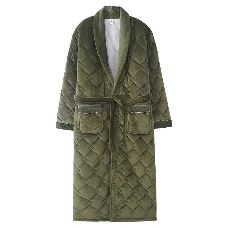 Sleep Lounge Women's Men Casual Kimono Bathrobe Winter Three Layers Flannel Quilted Long Robe Thick Warm Sleepwear Big Yards Nightgown Male Home  - view 7