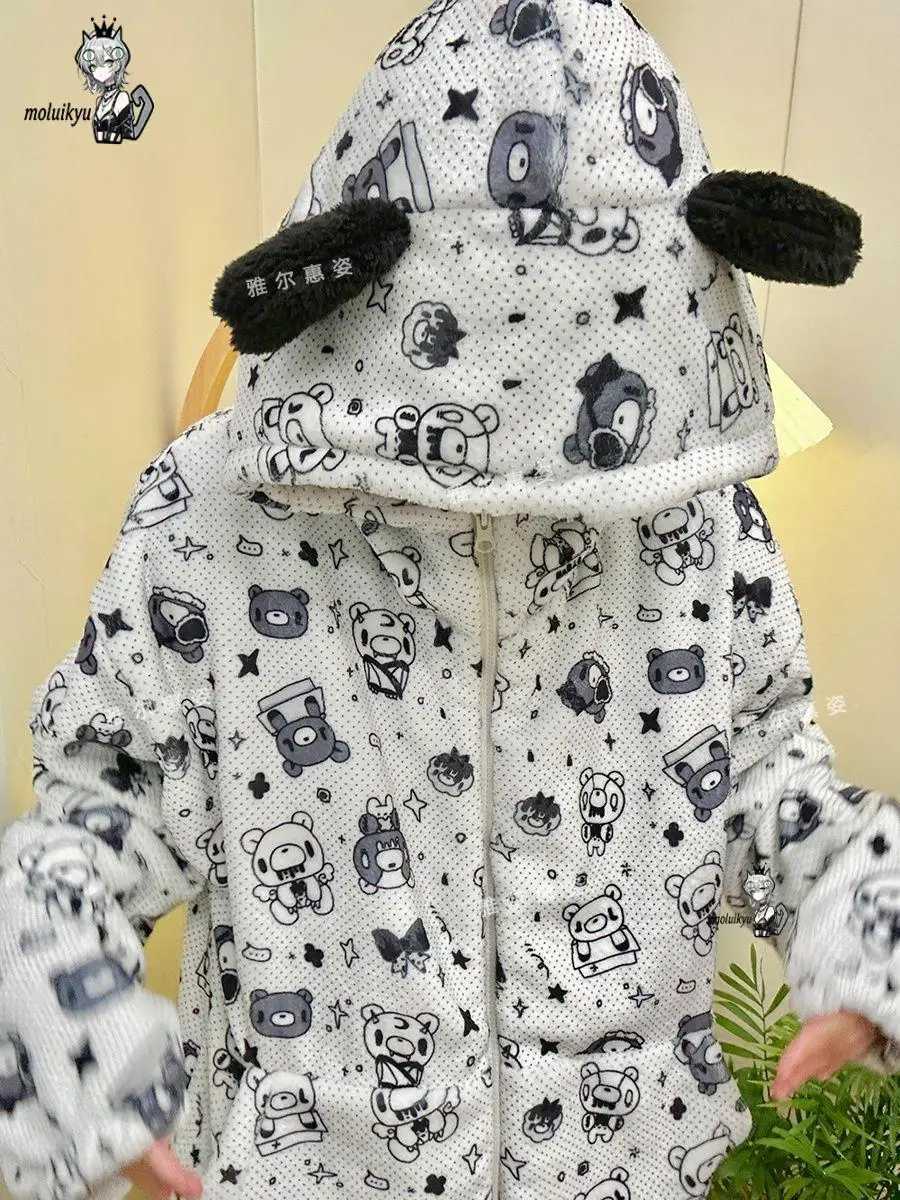 Lounge Women's Sleep Cute Cartoon Rabbit Hooded Pajamas Women Winter Thick Flannel Sleepwear Soft Coral Fleece Loose Homewear with Ear Hat Lounge - view 7