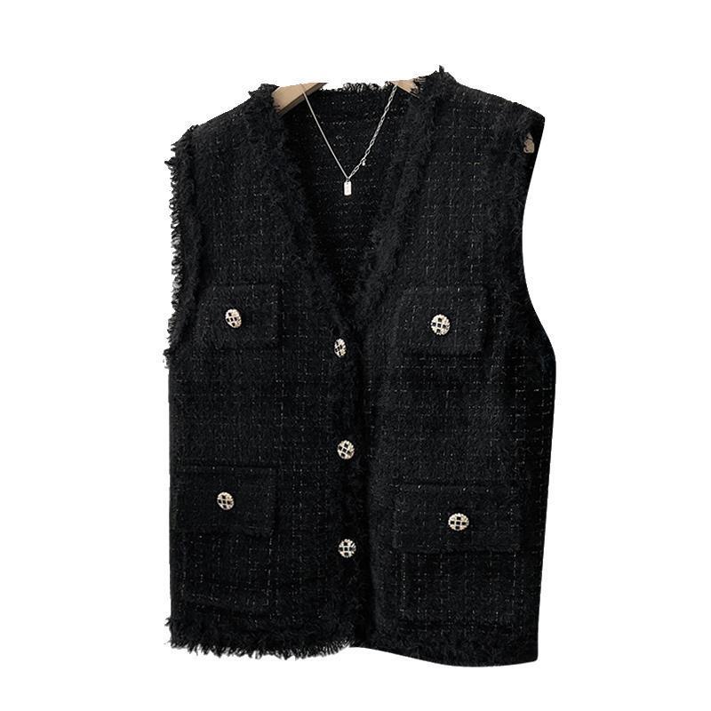 Women's Knitted Vest Pure Color Frayed Slimming Versatile Top Spring Autumn Small Fragrance Style Workwear Outerwear - view 6
