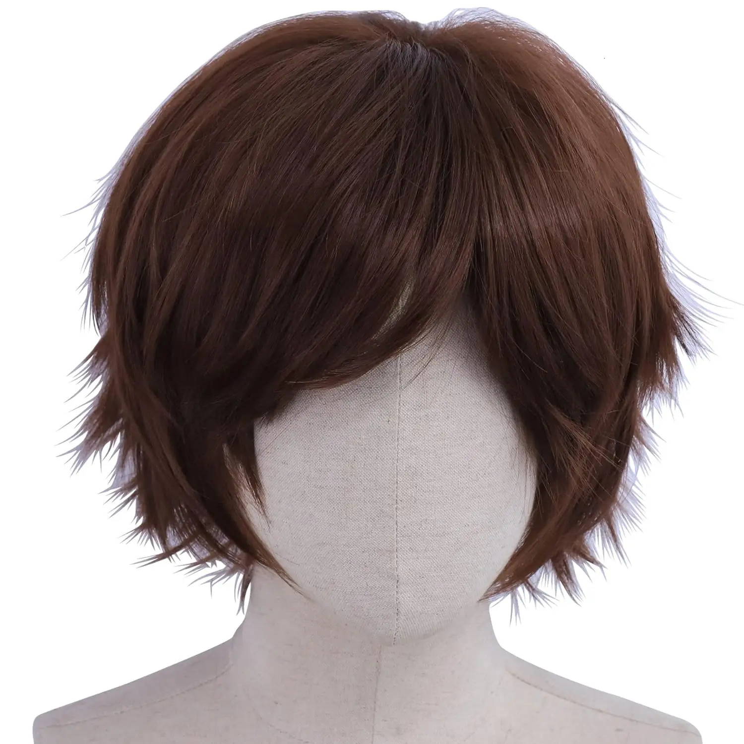 Short Layered Brown Cosplay Wig for Men/Women Heat Resistant Synthetic Wigs for Anime Con Party Costume 260922