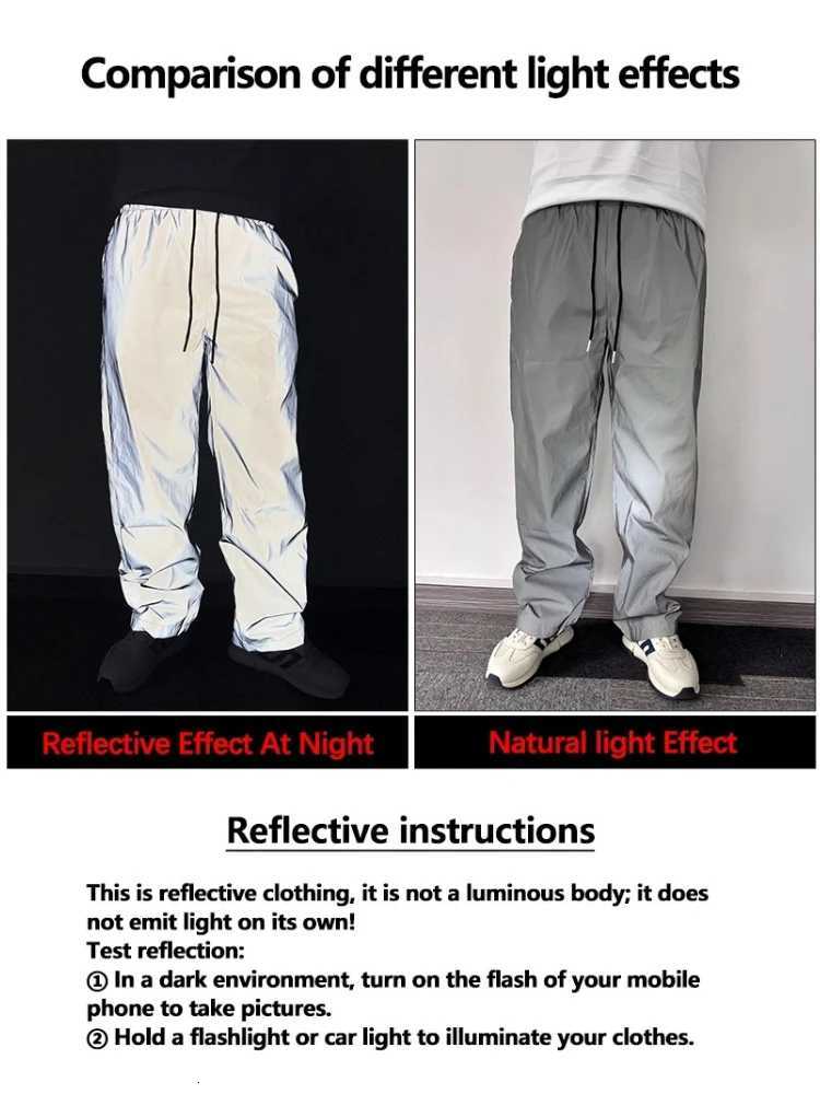 Men's Pants Men Reflective Sweatpants Loose Straight Casual Jogger Pants Hip Hop Trendy Sports Cycling Safety Stripe Daily Wear Trousers D260924 - view 7