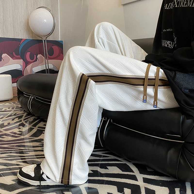 Men's Pants New Trendy Striped Color Patchwork Straight-Leg Sweatpants Men Oversized Streetwear Loose Casual Wide-Leg Pants for Men D260924