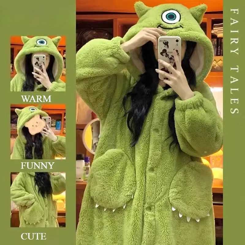Lounge Women's Sleep Adult Monster Costume Womens Flannel Robes Cartoon Cosplay Hooded Long Nightgown Warm Sleepwear Plush Fleece Couple Nightdre