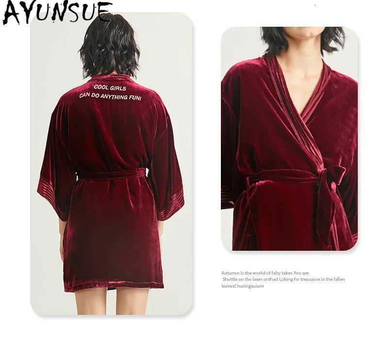 Sleep Lounge Women's AYUNSUE 100% Mulberry Silk Robes for Women 19MM Silk Night Wear Female 2026 Autunm and Winter Sleepwear Bathrobes C260924 - view 5