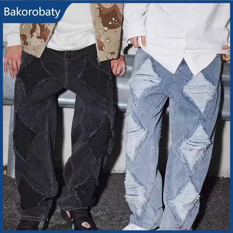Men's Jeans Spring High Street Fashion Baggy Ripped Jeans For Man American Casual Retro Straight-Leg Denim Pants Hip Hop Distressed Y2K Jean H260 - view 5