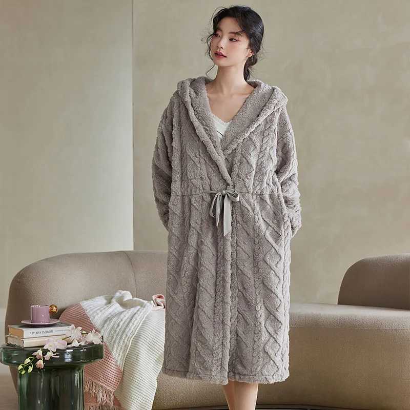 Lounge Women's Sleep Autumn Winter Hooded Women Coral Fleece Long Nightgown Sleepshirts Home Dress Sleepwear Keep Warm Nightdress Indoor Clothes  - view 5
