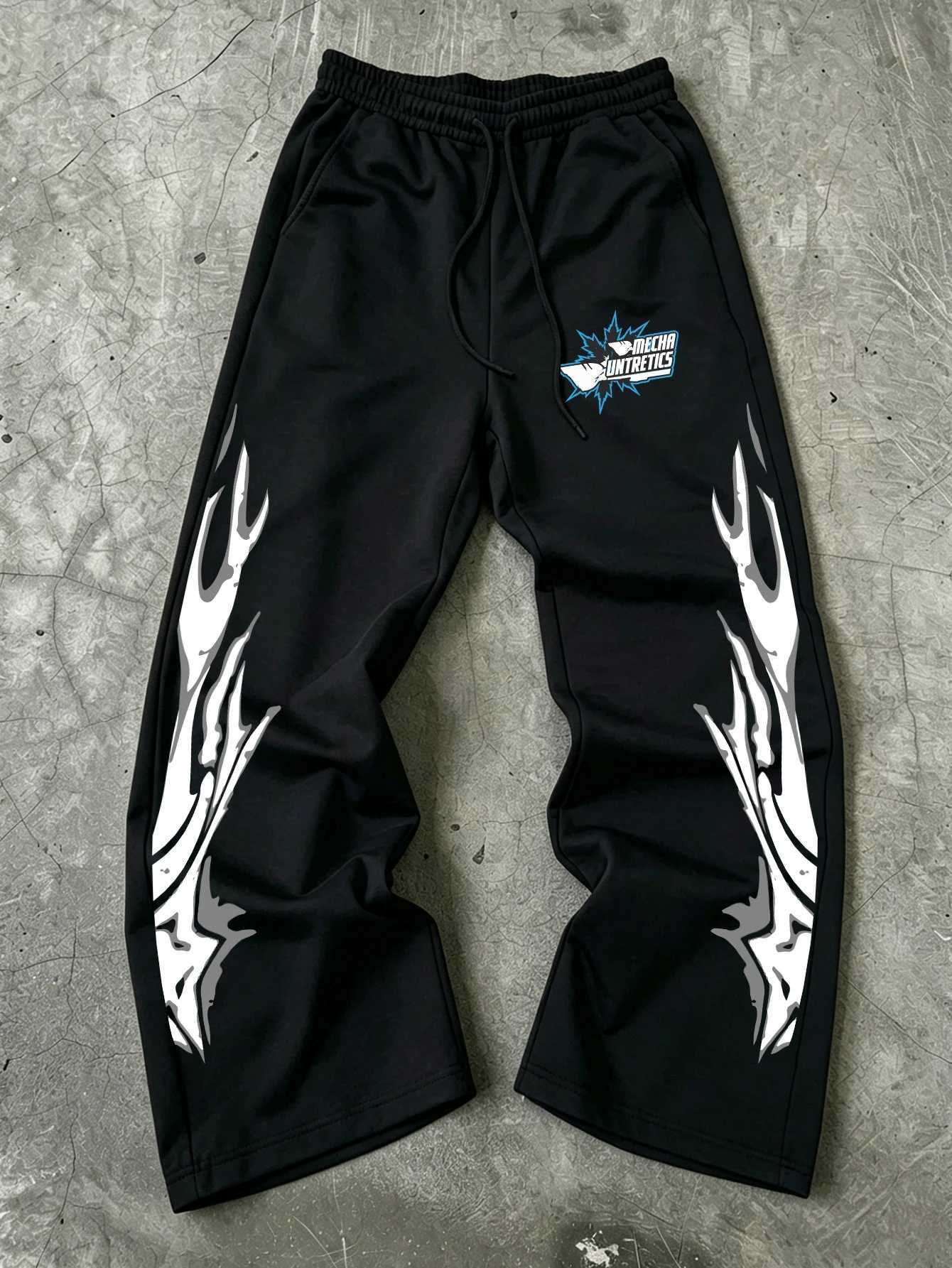 Men's Pants Men Dual Side Tribal Flame Chest Text Graphic Wide Leg Sweatpants dr1 Loose Straight Baggy Y2K Hip Hop Streetwear Pants D260924 - view 6