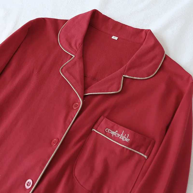 Women's Sleep Lounge New Spring And Autumn Couple Knit Pajamas Long-sleeved Trousers Two-piece 100% Cotton Red Men's And Women's Home S - view 5