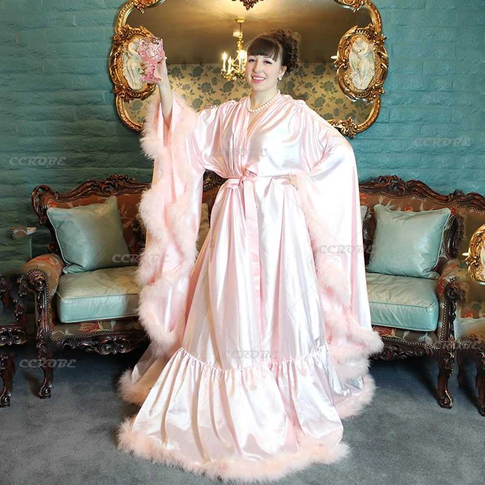 Sleep Lounge Women's Women 's Feather Bathrobe Long Sleeves Sleepwear Bridal Robe Long Wedding Party Dressing Gown Pregnancy Photoshoot Dres - view 6