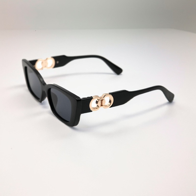 High-End Designer Sunglasses Shein Simple Small Rectangular Temple Glasses With Metal Double Ring Decoration For Beach Parties And Vacations, Fashiona - view 3