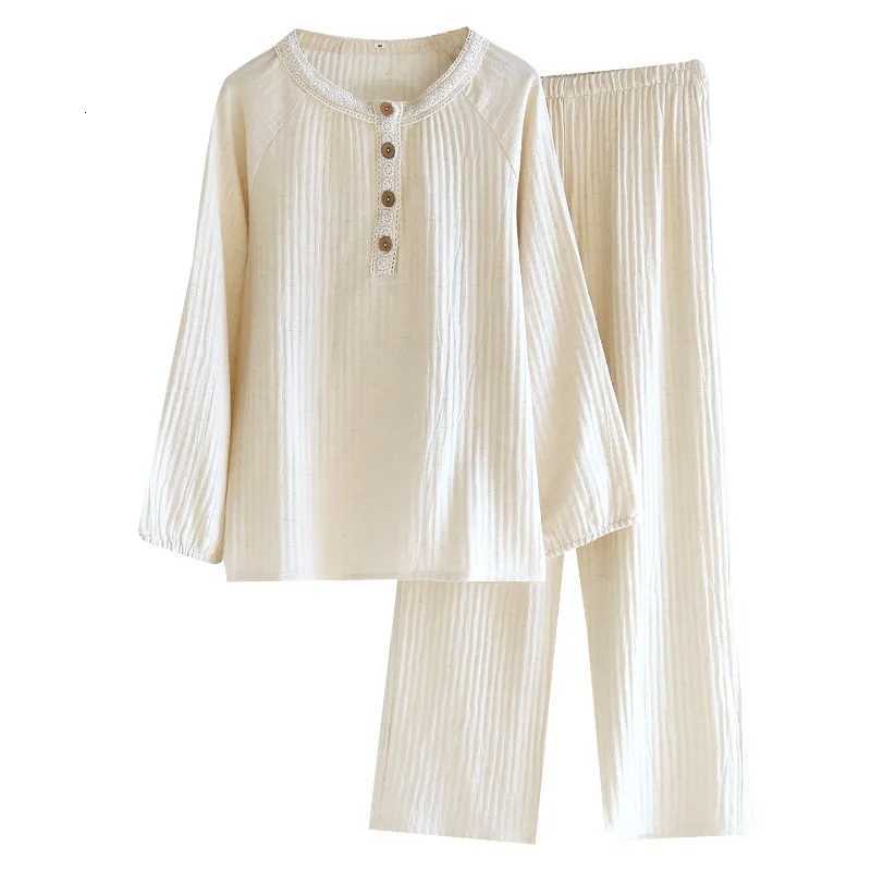 Women's Sleep Lounge 2026 New Women's Spring/Summer Pajama Set 100% Cotton Hemp Lace Collar Pure Cotton Long Sleeve Pants Home Clothes Sleep - view 6
