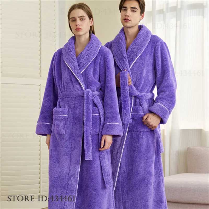Lounge Women's Sleep Thick Flannel Couple Long Robe Home Dressing Gown Winter New Coral Fleece Bathrobe Sleepwear Comfortable Soft Homewear Linge - view 6