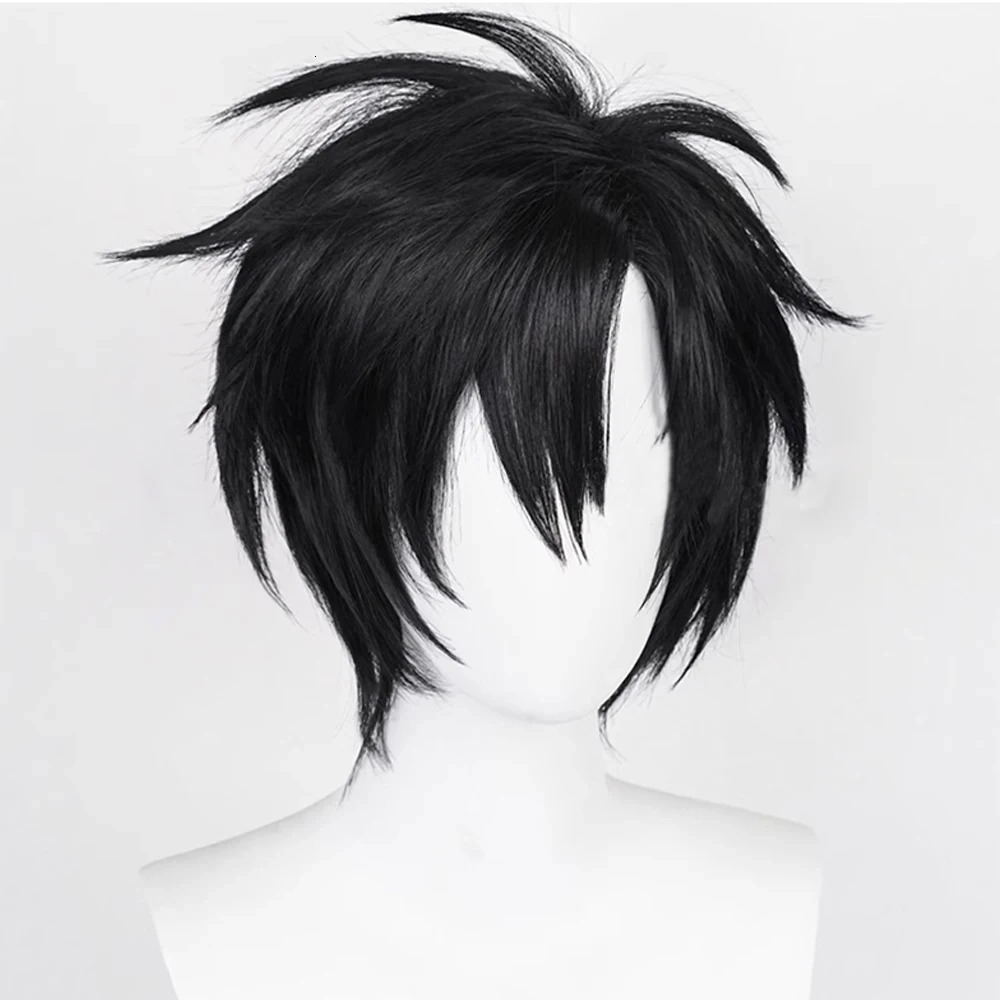 Synthetic Short Black Straight Wig with Bangs for Men and Women Daily Cosplay Anime Halloween Party istic Fake Hair 260922 - view 4