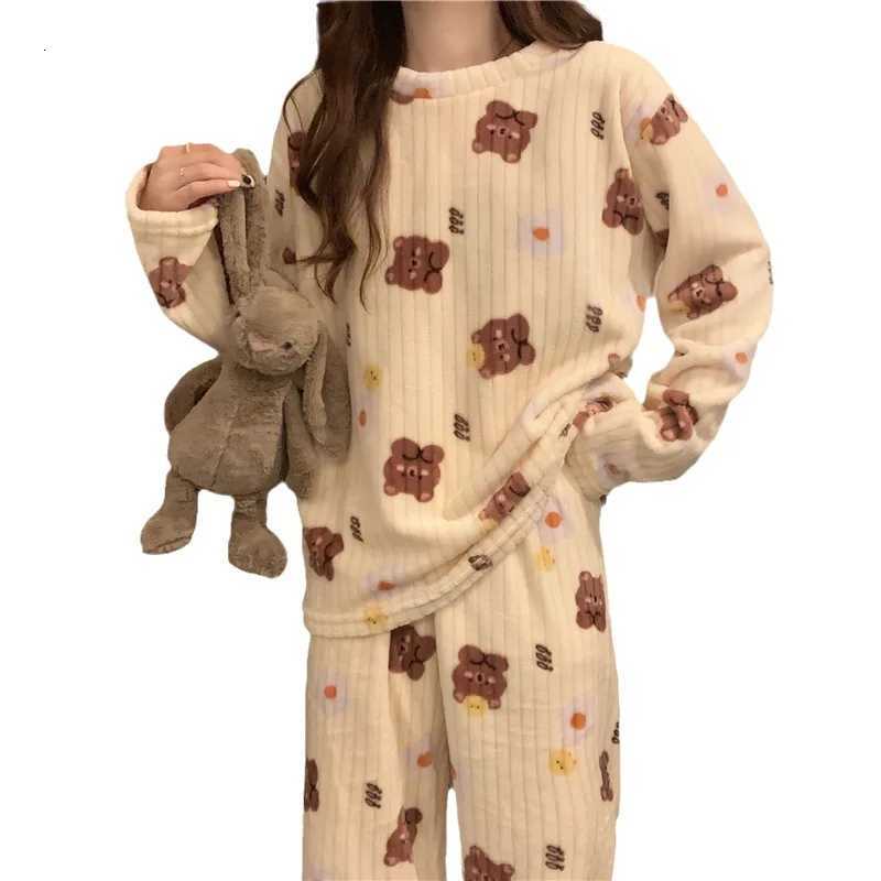 Sleep Lounge Women's 2025 New Women's Pajamas Set Warm Two-Piece Homewear Set Peach Bear Coral Velvet Suit Cute Sweet Thickened Warm Homewea - view 7