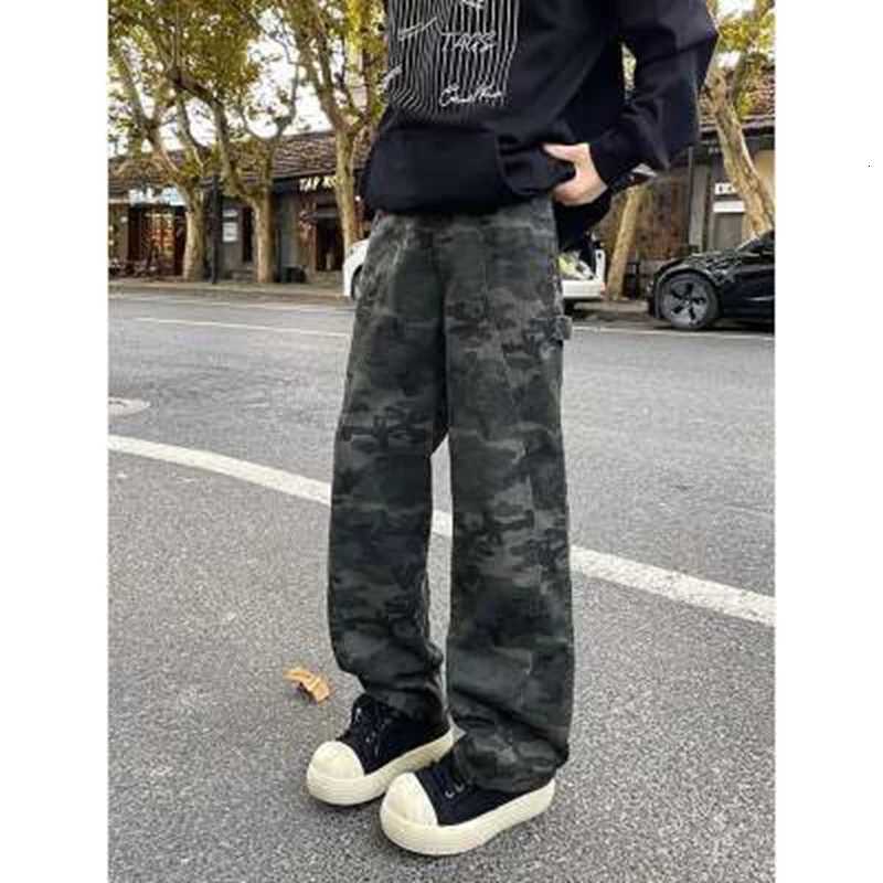 Men's Jeans American High Street Retro Waed Camouflage Men's Jeans Spring Autumn Trendy Hiphop Casual Flared Workwear Straight Leg Pants H26 - view 6