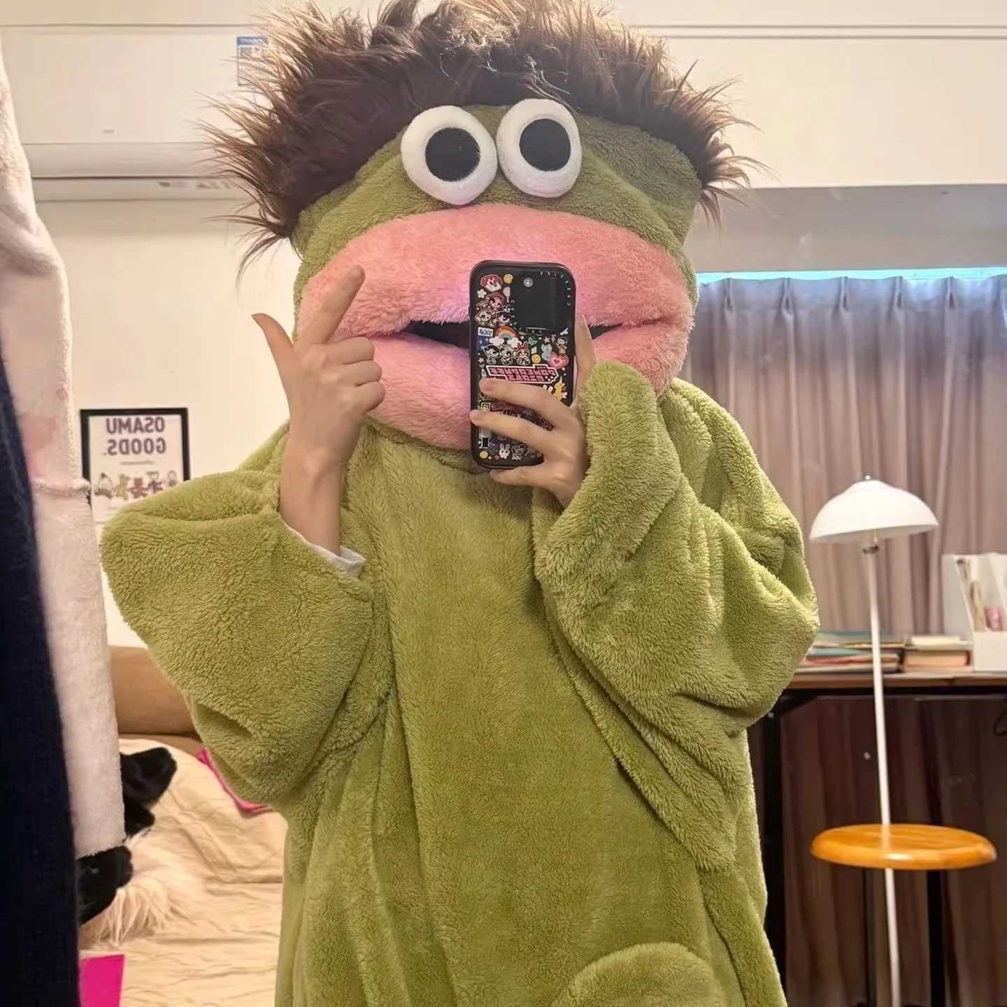 Sleep Lounge Women's 26 New Long Haired Tasmanian Devil Sad Frog Jumpsuit Pajamas Men Women Cute Cartoon Abstract Loungewear Homewear Sleepwear G