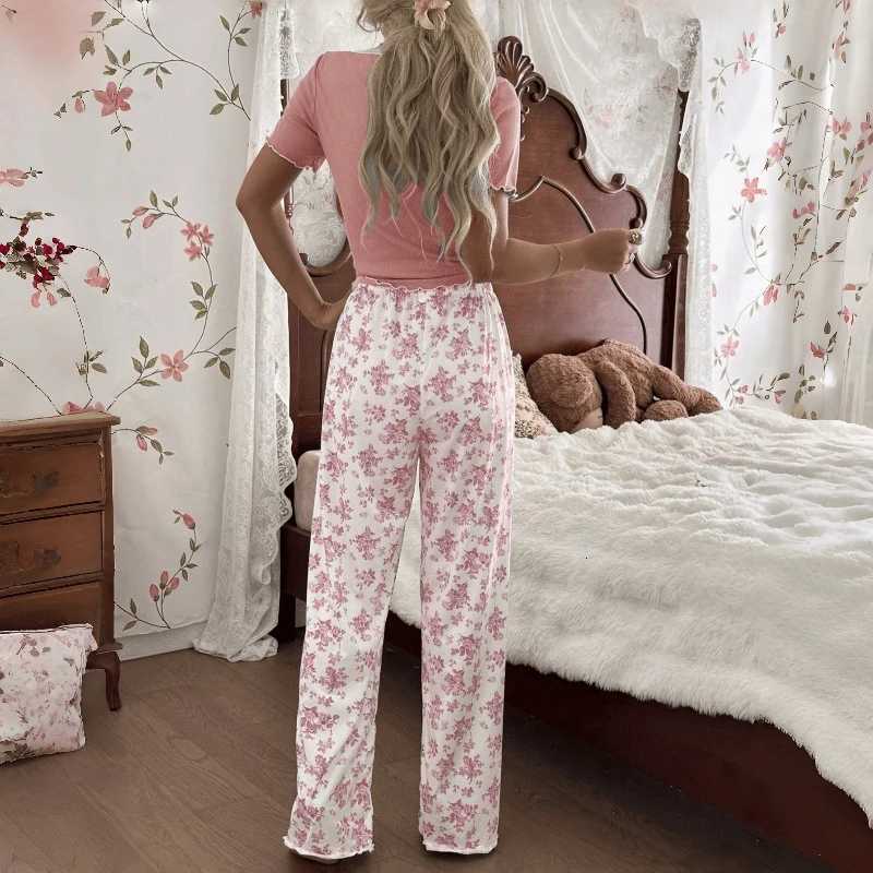 Women's Sleep Lounge European and American style home wear lace trim cardigan short-sleeve long pants women's pajama set suitable for outdoo - view 5