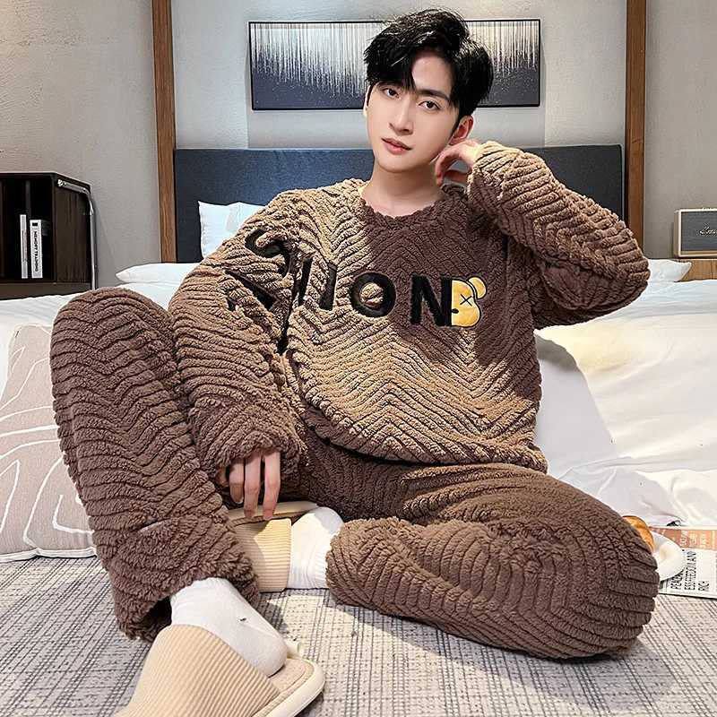 Lounge Women's Sleep Autumn and Winter New Men's Coral Fleece Thermal Underwear Pajamas Homewear Suit Teenagers Thickened Facecloth Pajamas  - view 7