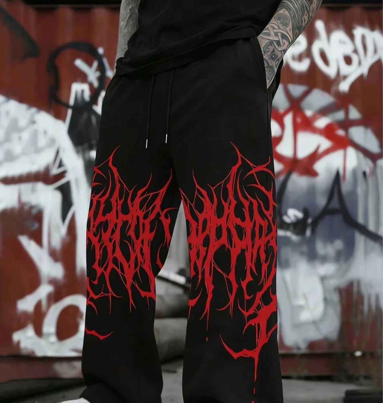 Men's Pants Gothic Metal Font Print StraightLeg Jogger Pants Unisex Dark Streetwear Casual Trousers Hip Hop Straight Sports Long Pants D260924