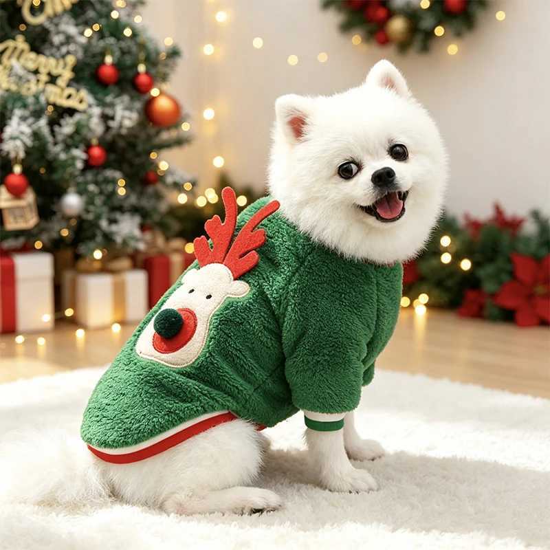 Sleep Lounge Women's Christmas Coral Fleece Dog Sweater Xmas Tree Reindeer Pattern Warm Pet TwoLegged Clothes for Small Medium Dog CatC260924