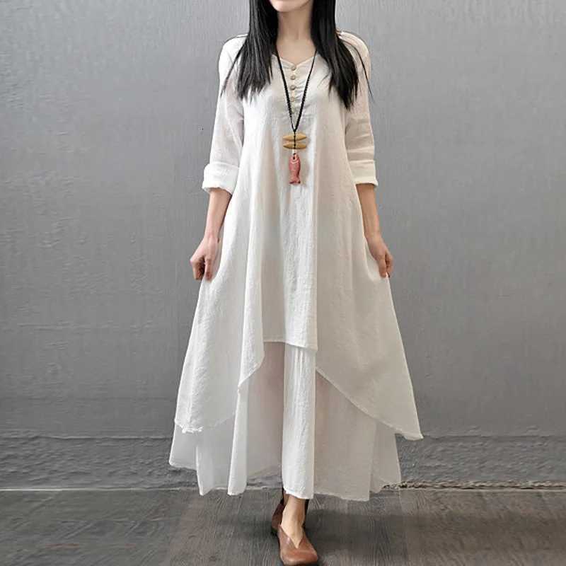 Sleep Lounge Women's Spring Autumn Women Maxi Dresses Casual Full Sleeve Bohe Cotton Women'S Casual Fashion Loose Long With Button Solid Col - view 4