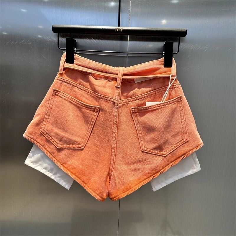 2026 Autumn New Orange Denim High Waist Pockets Sexy Hot Pants Jean Shorts - view 3