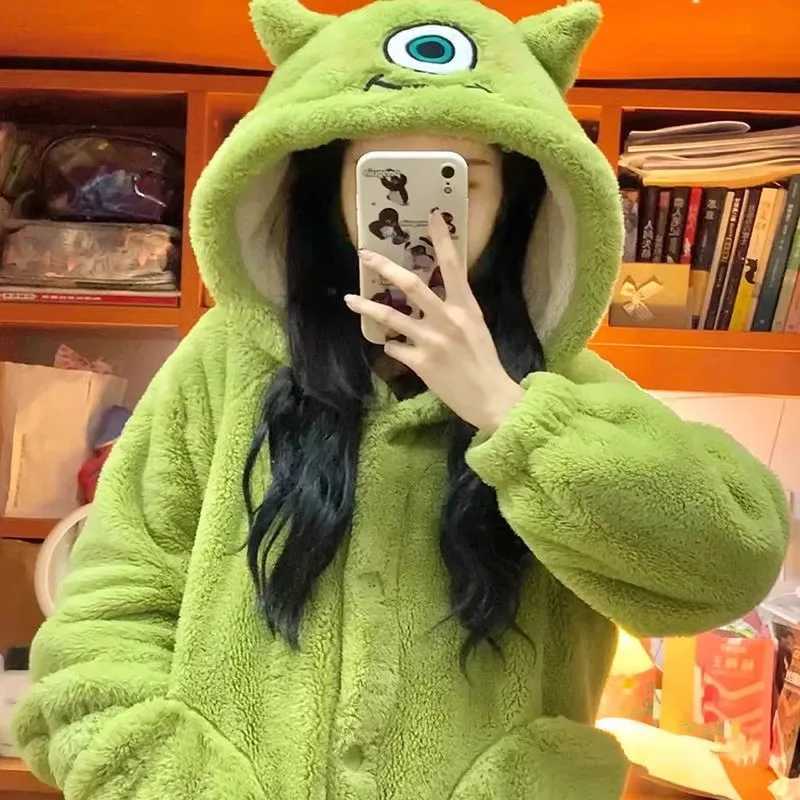 Lounge Women's Sleep Adult Monster Costume Womens Flannel Robes Cartoon Cosplay Hooded Long Nightgown Warm Sleepwear Plush Fleece Couple Nightdre - view 3