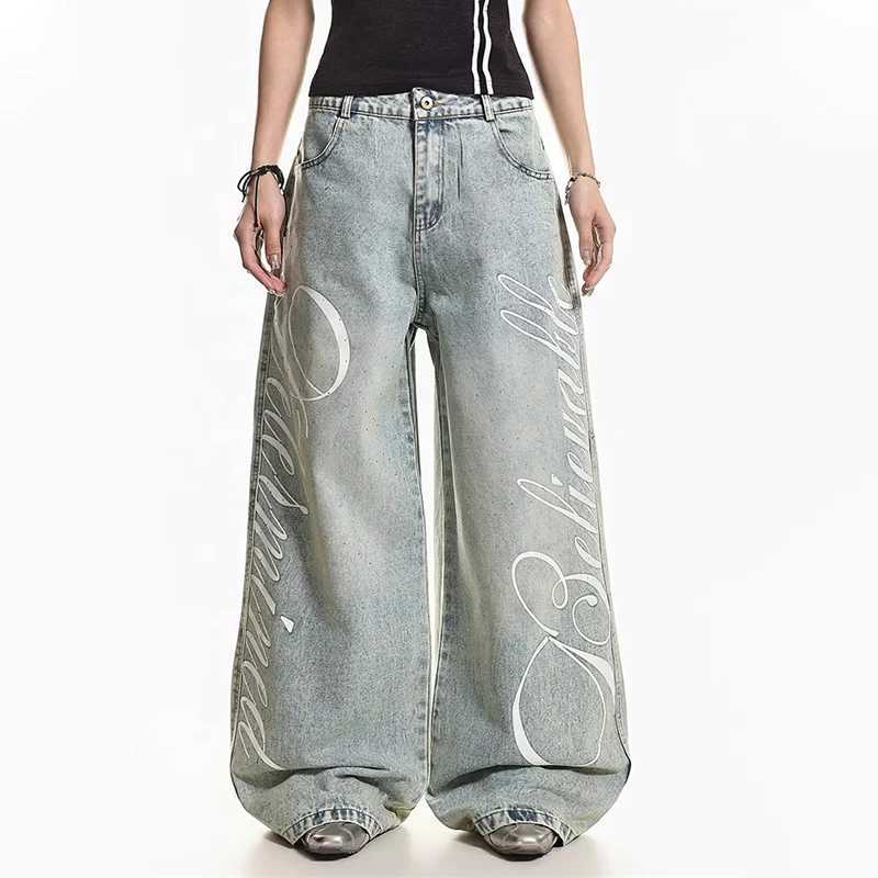 Men's Jeans Hip Hop Fashion Straight Wide Leg Denim Trousers For Men Letter Printed Blue Baggy Y2K Jeans 2026 New Casual Streetwear Jean H260924 - view 5