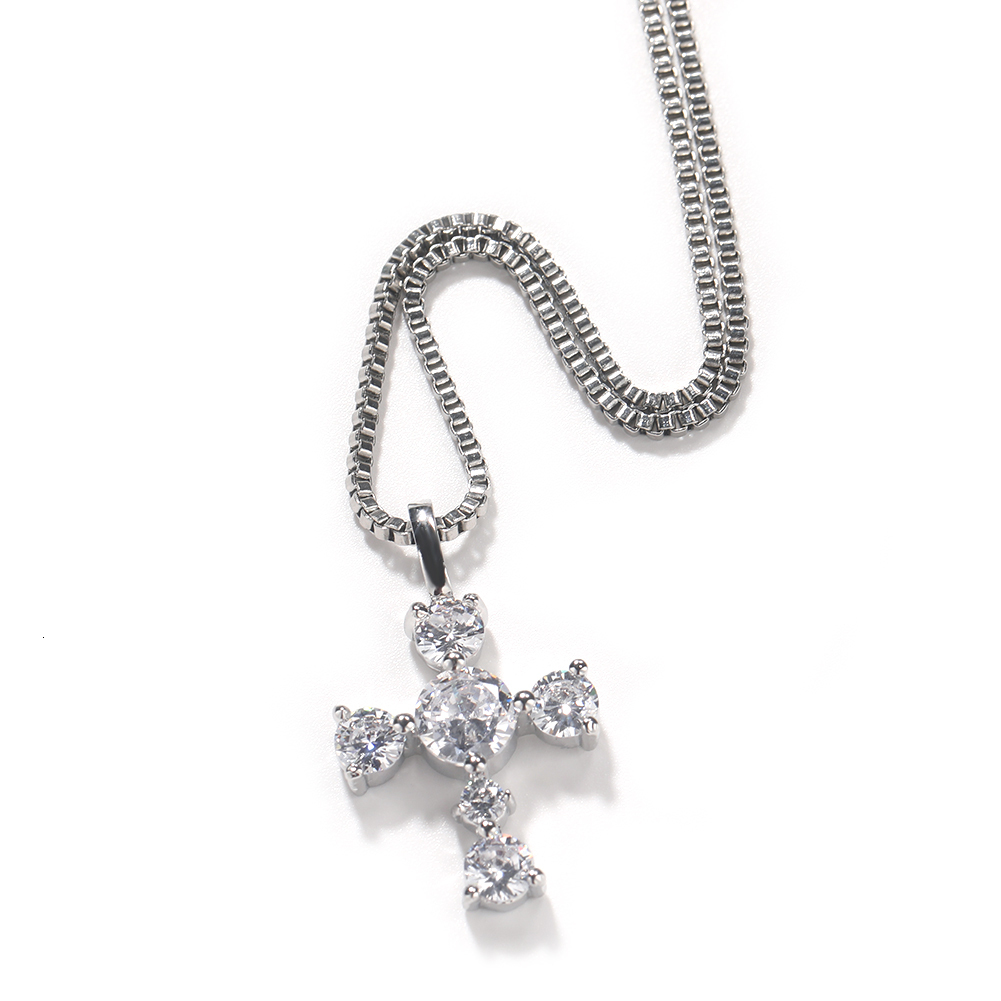 S925 Silver Cross Pendent Necklace Sterling Silver 925 Jewelry Fine Jewelry Cross Round Diamond Hip Hop Jewelry - view 4