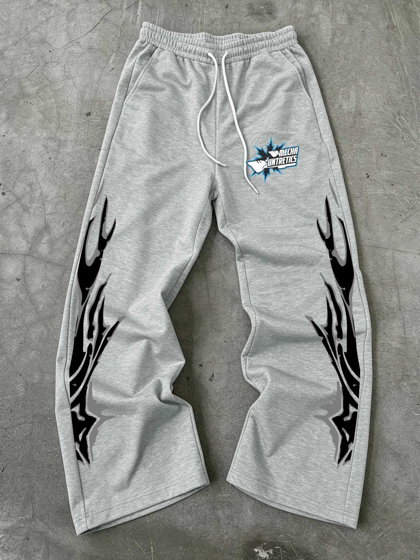 Men's Pants Men Dual Side Tribal Flame Chest Text Graphic Wide Leg Sweatpants dr1 Loose Straight Baggy Y2K Hip Hop Streetwear Pants D260924 - view 7