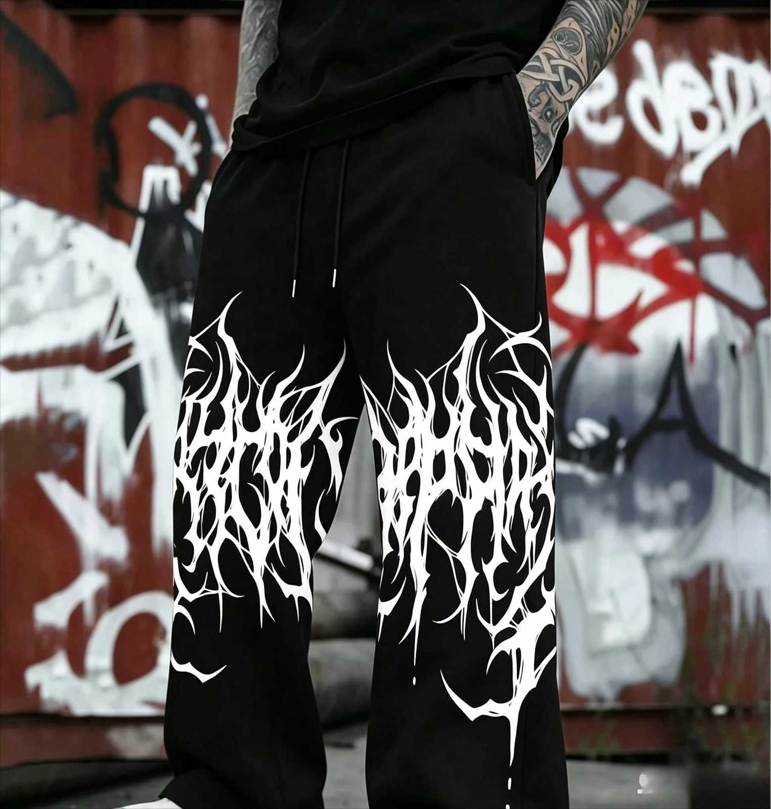 Men's Pants Gothic Metal Font Print StraightLeg Jogger Pants Unisex Dark Streetwear Casual Trousers Hip Hop Straight Sports Long Pants D260924 - view 3