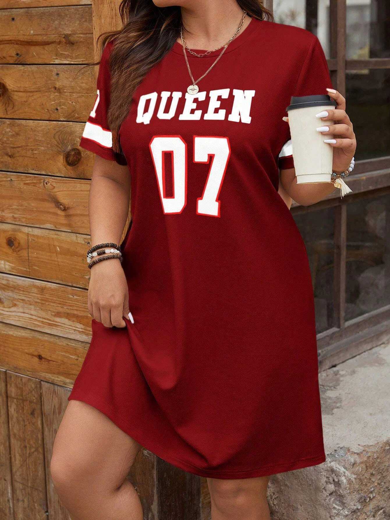 Sleep Lounge Women's Plus Size Women's Summer Music Festival Pattern Sporty Casual Letter Print Fashionable 07 Printed Jersey Tenniscore Dre